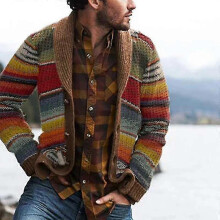 (2XL,Red)Men Loose Top Cardigan Coat Sweater Long Sleeve Keep Warm Fashion For Winter