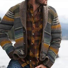(2XL,Yellow)Men Loose Top Cardigan Coat Sweater Long Sleeve Keep Warm Fashion For Winter