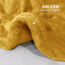 (Mustard, Double) Faux Fur Fleece Throw Soft Warm Mink Sofa Blanket