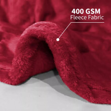 (Burgundy, Double) Faux Fur Fleece Throw Soft Warm Mink Sofa Blanket
