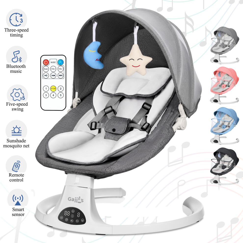 (Baby Bouncer Swing Chair with Bluetooth, 5 Swing Speed, 3-Stage Timer, 3 Recline Position Soft Padded Rocker for Newborn) FK Sports Baby Bouncer Electric Swing Chair