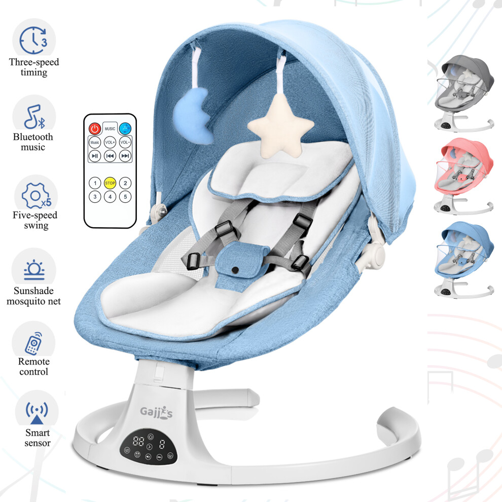 (Baby Bouncer Swing Chair with Bluetooth, 5 Swing Speed, 3-Stage Timer, 3 Recline Position Soft Padded Rocker for Newborn) FK Sports Baby Bouncer Electric Swing Chair