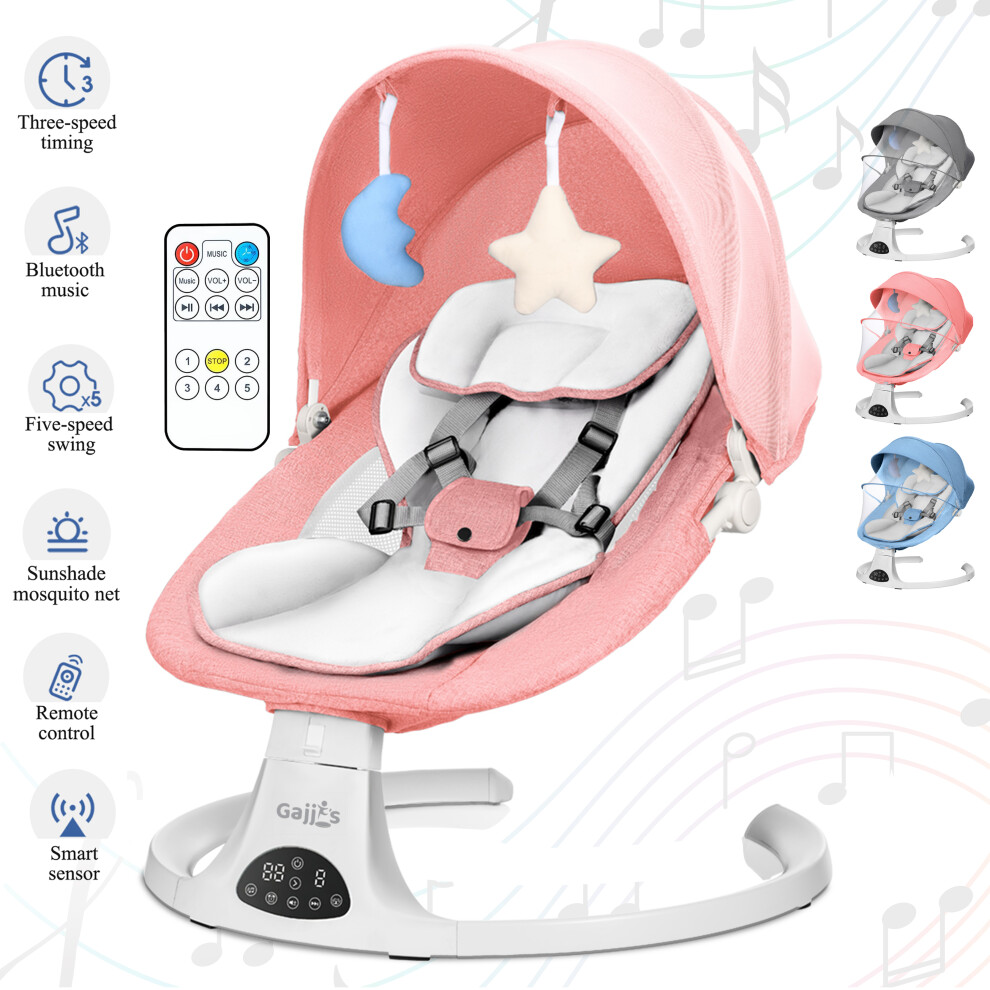 (Baby Bouncer Swing Chair with Bluetooth, 5 Swing Speed, 3-Stage Timer, 3 Recline Position Soft Padded Rocker for Newborn) FK Sports Baby Bouncer Electric Swing Chair