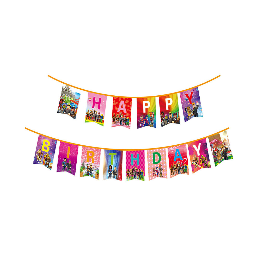 (Banner) Game Theme Roblox Party Supplies Kids Birthday Banners Cake Decorations Toppers