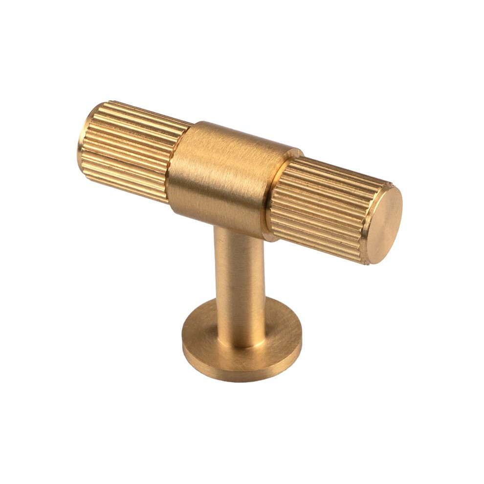(50Mm T-Bar Knob) Satin Brass Reeded Cabinet Knob 18Mm 320Mm Handle 5056767302456