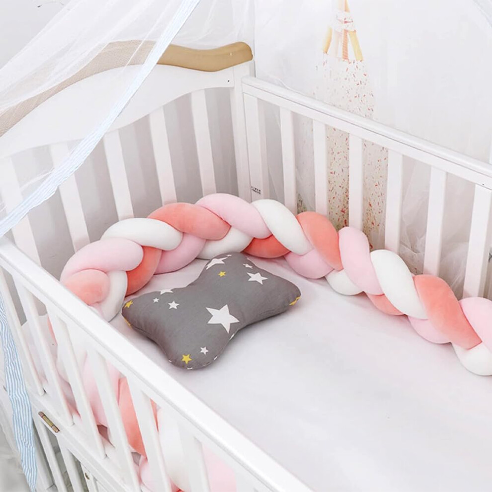 (150cm, No02) Braided Cot Bumper, Anti-Collision Head Crib Bumper,Cotton Soft Knot Pillow,3 Shares Baby Cot Bumpers Braided,Knotted Cot Bed Bumper