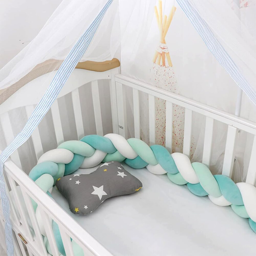 (300cm, No04) Braided Cot Bumper, Anti-Collision Head Crib Bumper,Cotton Soft Knot Pillow,3 Shares Baby Cot Bumpers Braided,Knotted Cot Bed Bumper