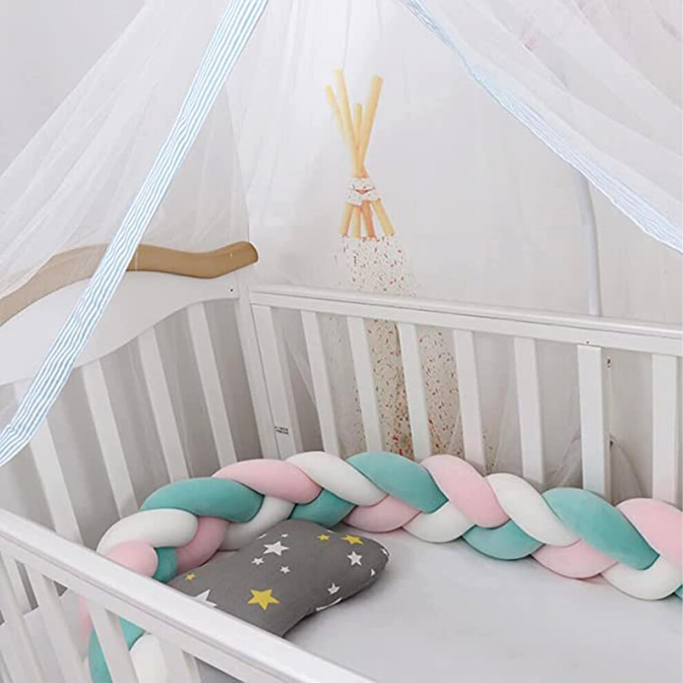 (500cm, No06) Braided Cot Bumper, Anti-Collision Head Crib Bumper,Cotton Soft Knot Pillow,3 Shares Baby Cot Bumpers Braided,Knotted Cot Bed Bumper