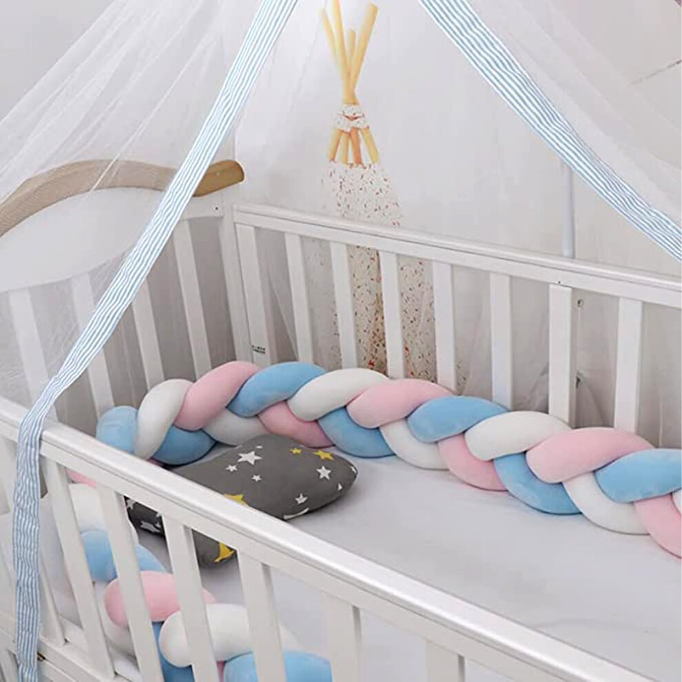 (500cm, No07) Braided Cot Bumper, Anti-Collision Head Crib Bumper,Cotton Soft Knot Pillow,3 Shares Baby Cot Bumpers Braided,Knotted Cot Bed Bumper