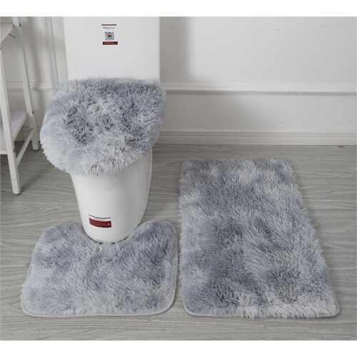 (Light Grey) Soft Microfiber Bathroom Rugs Sets 3 Piece,Non-Slip Bath Mat Fluffy Plush Toilet Seat Cover for Bathroom,Water Absorbent Bathmat,Machine Washable