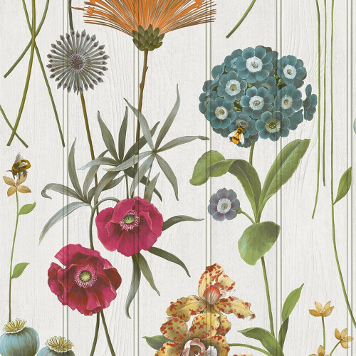 Belgravia Decor Botanist Wood Panel White Multi Wallpaper 4770