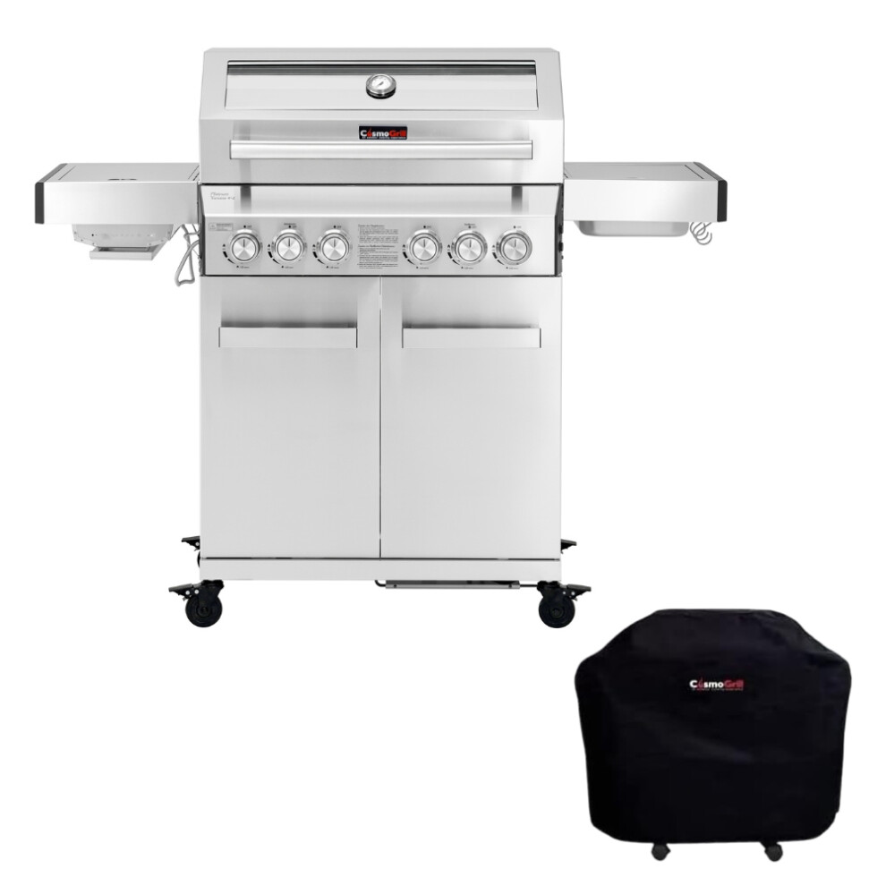 (With Cover) CosmoGrill 6 Burner Stainless Yamara 4+2 Gas BBQ
