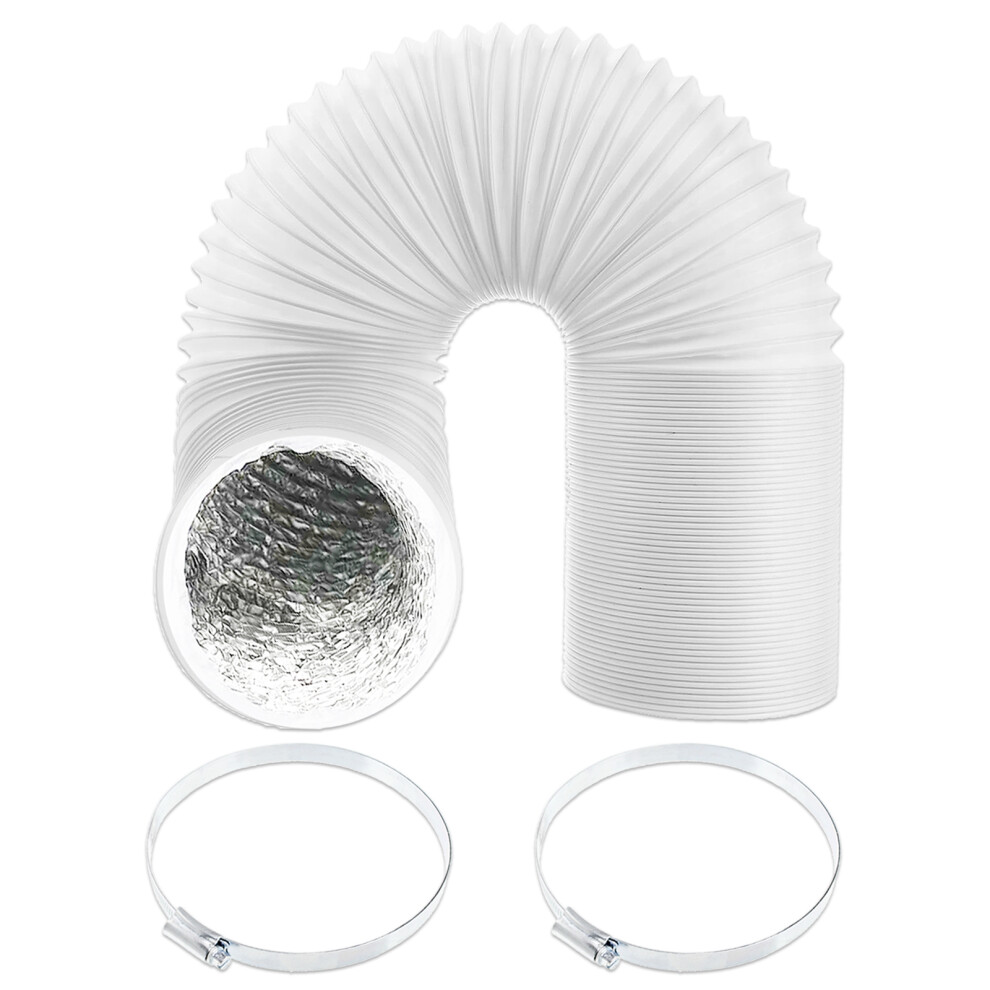 Universal Air Con Vent Hose 5" x 2.5m PVC Aluminium Foil Insulated Portable Air Conditioner Duct Outlet Pipe + Clamp Clips