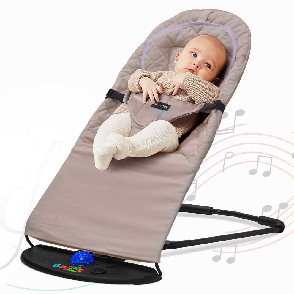 (Baby Rocker Swing Chair for Newborn Kids with 3 Recline Position Soft Padded Material with Pillow, Light and Music) Baby Bouncer Rocker Chair from Birth to 6 Months