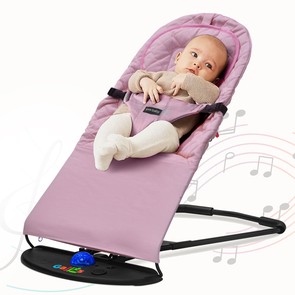 (Baby Rocker Swing Chair for Newborn Kids with 3 Recline Position Soft Padded Material with Pillow, Light and Music) Baby Bouncer Rocking Chair Durable Infant Swing