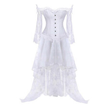 (4XL,White)Victorian Corset Dress Set Sexy Corset Top Lace Skirt For Women Gothic Costume Burlesque Corselet Clubwear