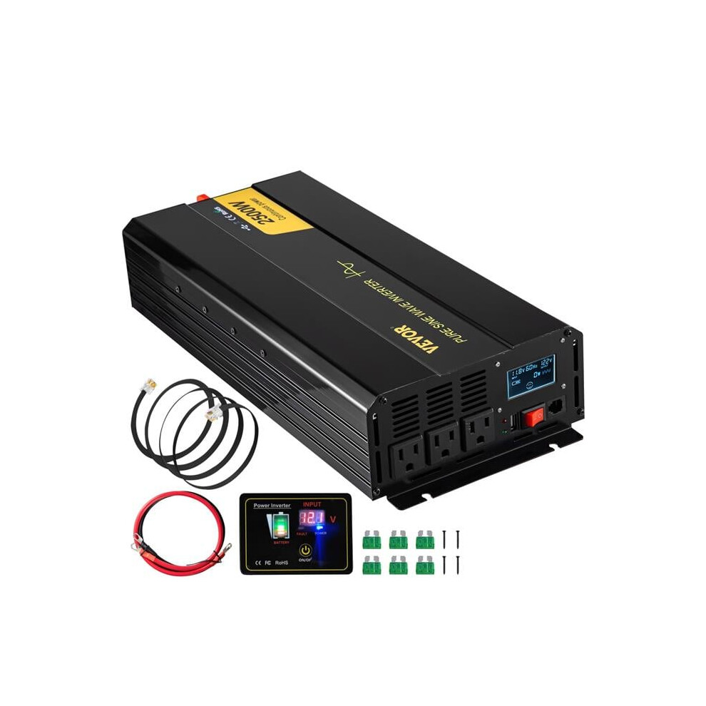 Vevor CZXNBQDMKWKDDF3BRV9 Pure Sine Wave Inverter - 2500 Watt Power Inverter - DC 12V to AC 120V Car Inverter