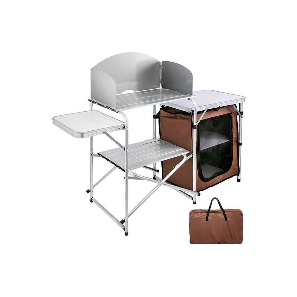 Vevor YDCFLXZS000000001V0 Camping Kitchen Table Picnic Cabinet Folding Cooking Storage Rack Portable, Brown