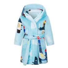 (110cm,Blue Plane)Kids Bathrobe Boys Girls Hoodie Robe Cartoon Animal Dinosaur Sleepwear Toddler Soft Pajamas