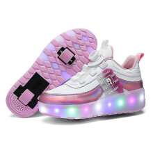 (32-foot length 20.0cm,Pink)Children's Roller Skates LED Skate Shoes Casual Sneakers for Boys and Girls Two Wheels with USB Charging