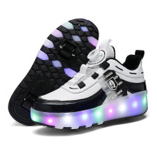 (31-foot length 19.5cm,Black)Children's Roller Skates LED Skate Shoes Casual Sneakers for Boys and Girls Two Wheels with USB Charging