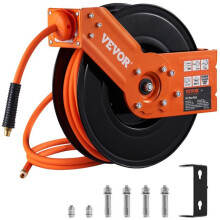 Vevor KFSKQRGJ50384B5N3V0 0.375 in. x 50 ft. Retractable Air Hose Reel - Hybrid Air Hose Max 300psi - Air Compressor Hose Reel with 5 ft. Lead in