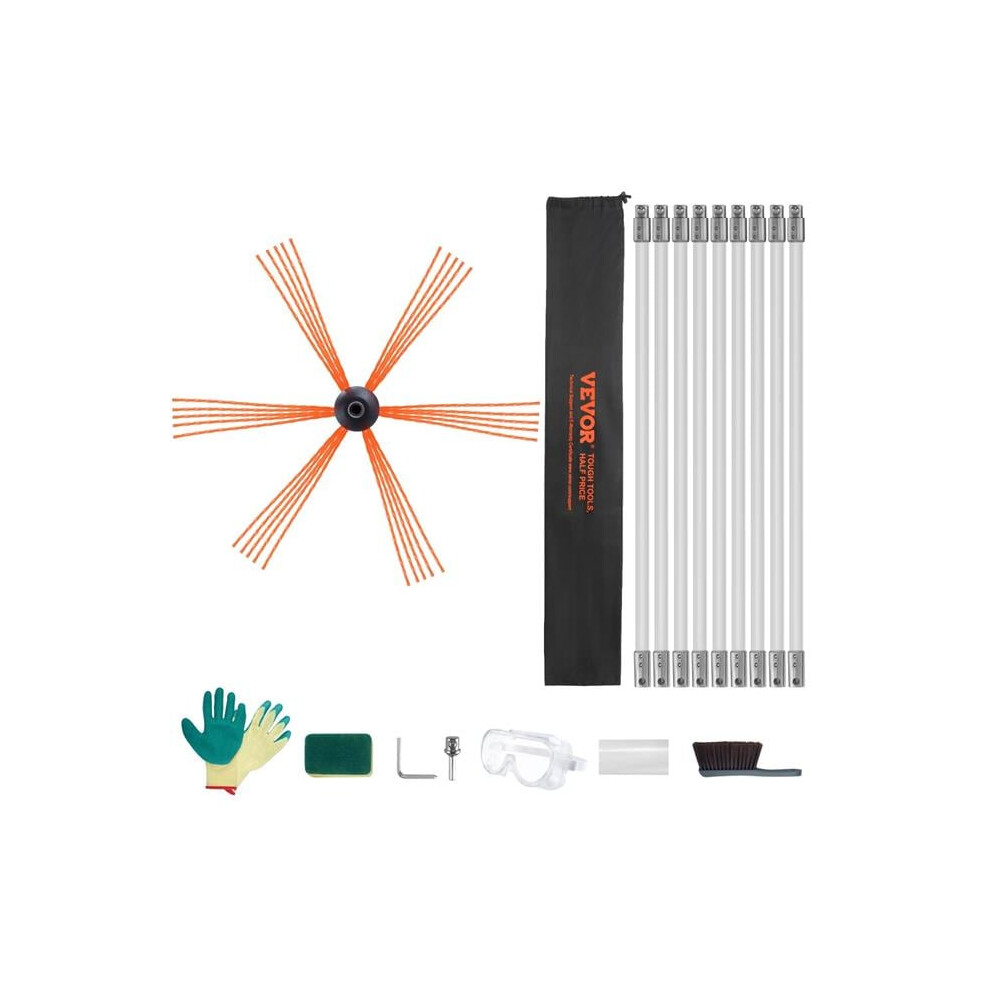 Vevor YCS30YC1PCS9ENFT8V0 30 ft. Chimney Sweep Kit with 9 Reinforced Nylon Flexible Rods 360 deg Cleaning Brush Chimney Cleaner