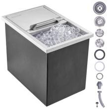 Vevor QRSCBCHG18LXZOFABV0 18 x 12 x 14.5 in. Drop in Ice Chest Stainless Steel Ice Cooler Commercial Ice Bin with Cover 40.9 qt.