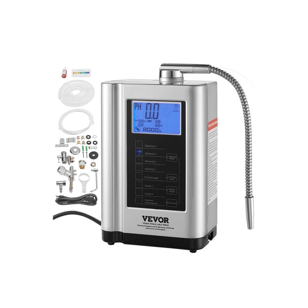 Vevor DJSJTS7B000081TRQV1 Silver Alkaline Water Ionizer Machine Reverse Osmosis PH 3.5-10.5 Acidic Hydrogen Water Purifier Filtration System