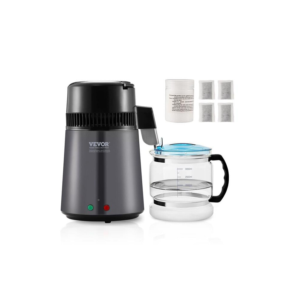 Vevor BXGZLSJXB4LDXH9BQV1 4 Liter 750W Water Distiller Water Purifier Filter Countertop Stainless Steel Interior, Dark Gray