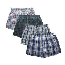 (5XL,Random)4pcs Men Underwear Cotton Short Breathable Plaid Woven Shorts Boxer Underpants Plus Size Sleep Bottoms