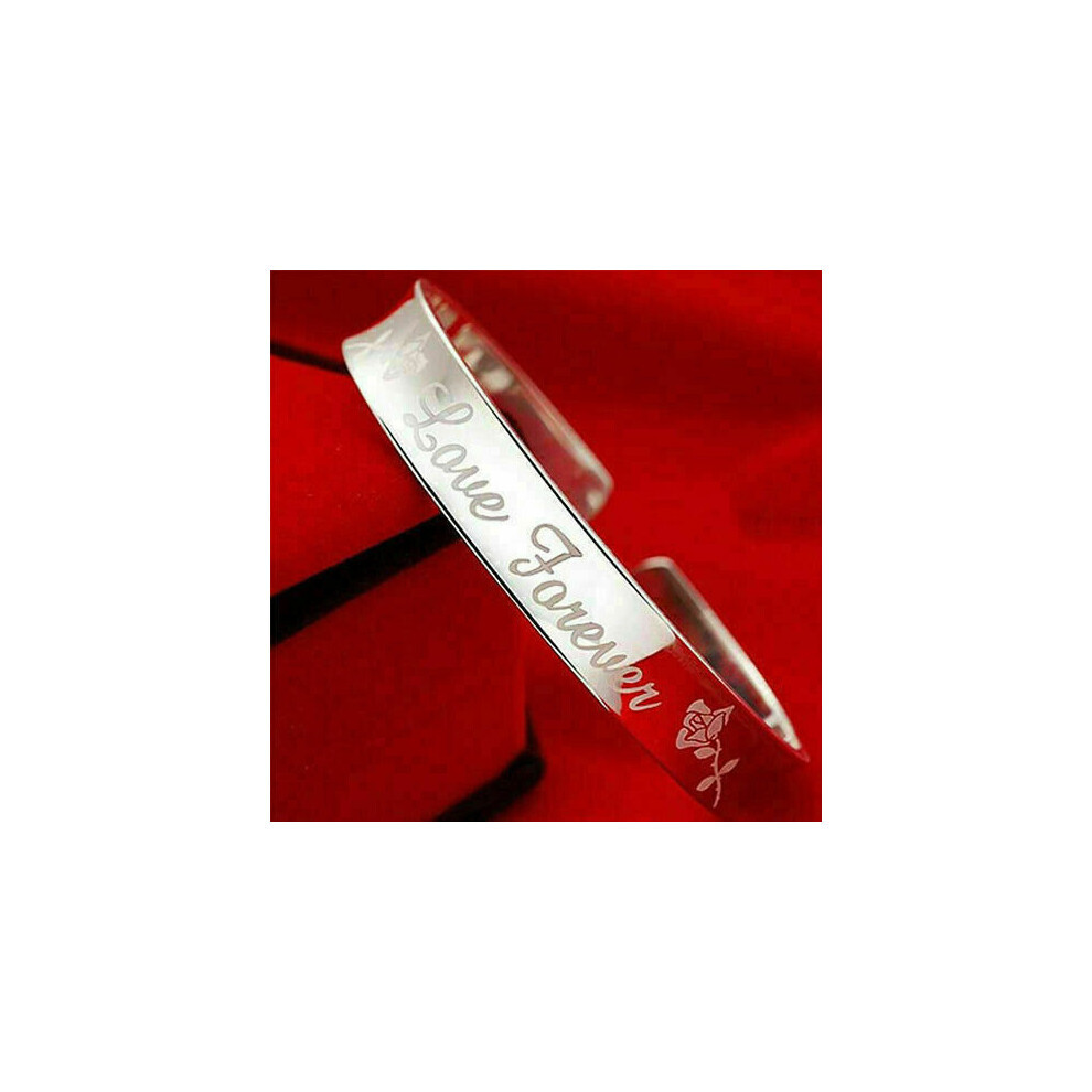 (Love Forever) (Crystal Love) 925 Sterling Ladies Round Beaded Feather Bracelet Angel Bangle Jewellery Silver
