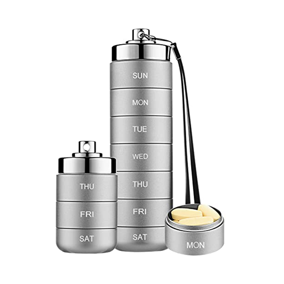 Portapillole In Metallo Settimanale, Portapillole Da Viaggio Impermeabile Impilabile, Grigio