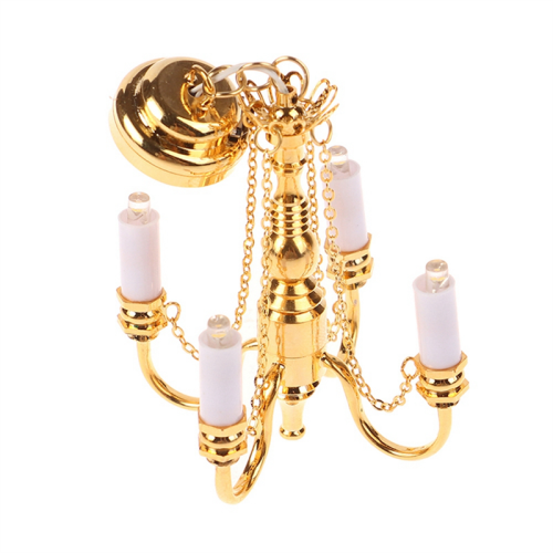 1:12 Mini Lampe de plafond à 4 bras Chandelier LED 2