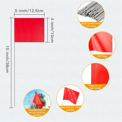 50Pack Marking Flags, Red Yard Flags 15x4x5Inch, Marker Flags 1