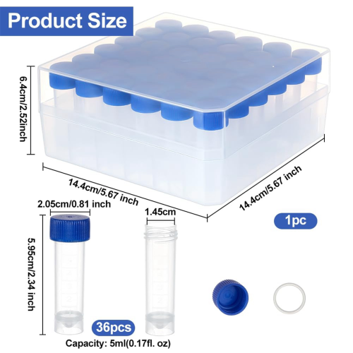 36Pcs 5Ml Tubes Plastic Vials with Screw Caps for Lab Supplies 1