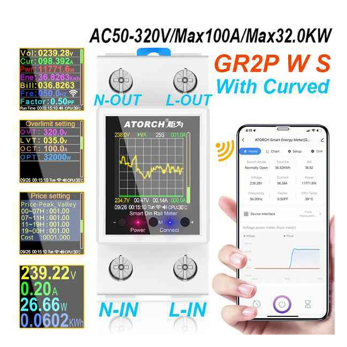ATORCH GR2PWS Μετρητής ηλεκτρικής ενέργειας Tuya WiFi Rail Power Meter 2