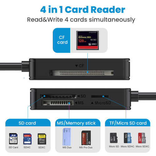 (Type C) USB 3.0 Flash Card Adapter 4 in 1 5Gbps Memory Card Writer 5Gbps (USB3.0) 2