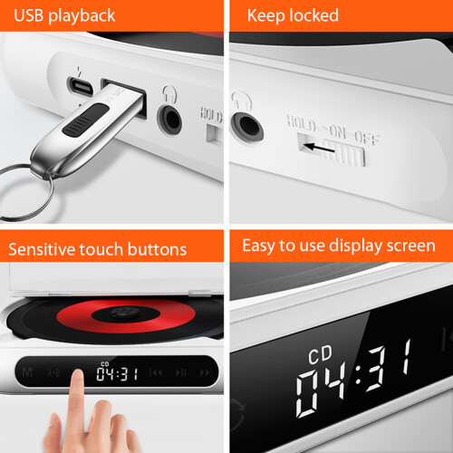 (Black) CD Music Player Memory Function Personal CD Player 1200 MAh Battery (White) 2
