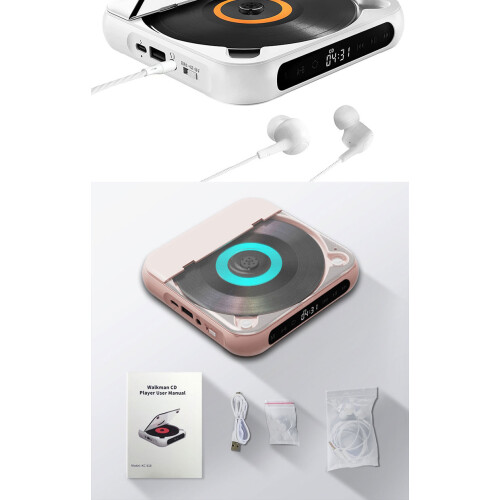 (White) CD Music Player Memory Function Personal CD Player 1200 MAh Battery (White)