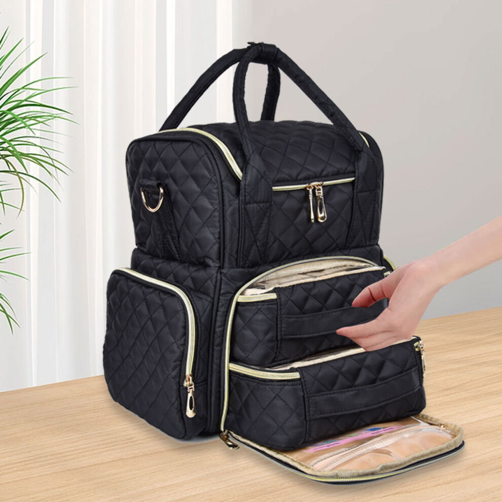 Bags Of Bags (Black) Cosmetic Handbag Removable With Zipper Portable High-Capacity Beauty Accessories(Black)