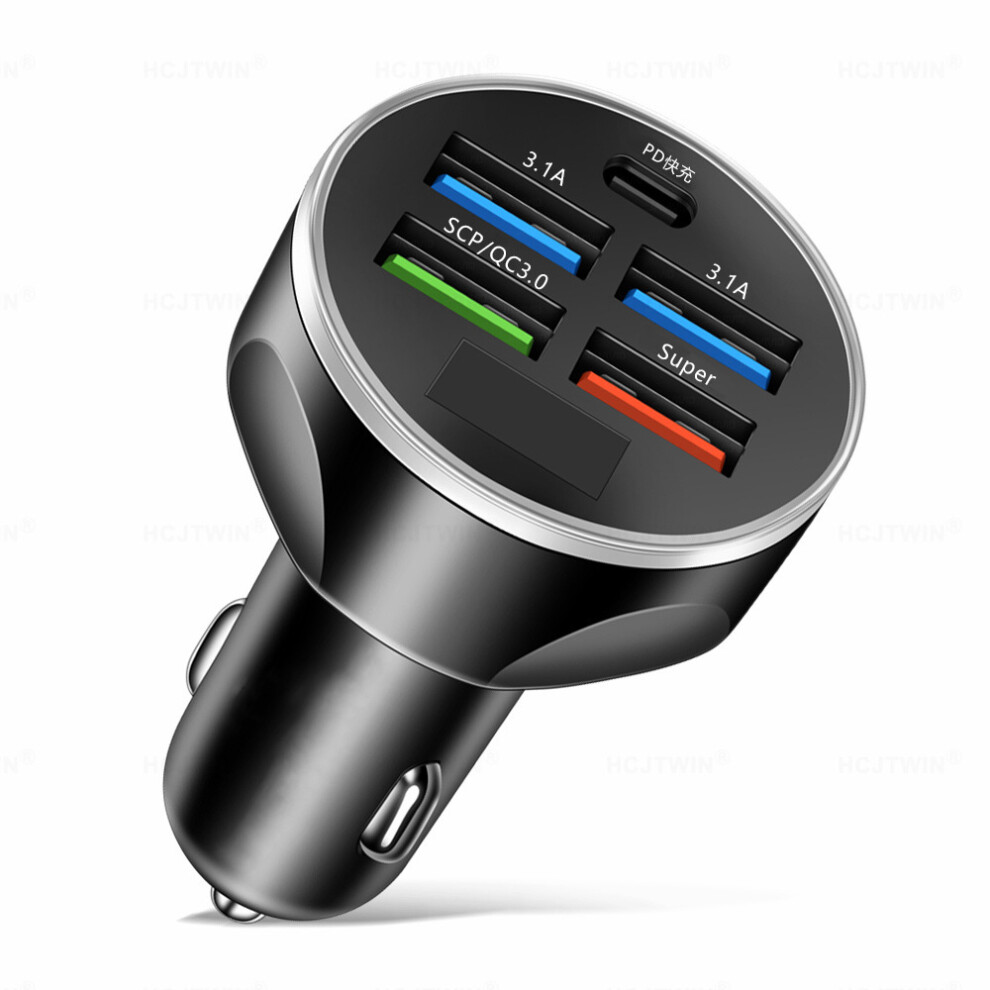 (Black) 20W Car Charger 5 Ports Charger Adapter 5V 3.1A For (Black) Black 9417278687535
