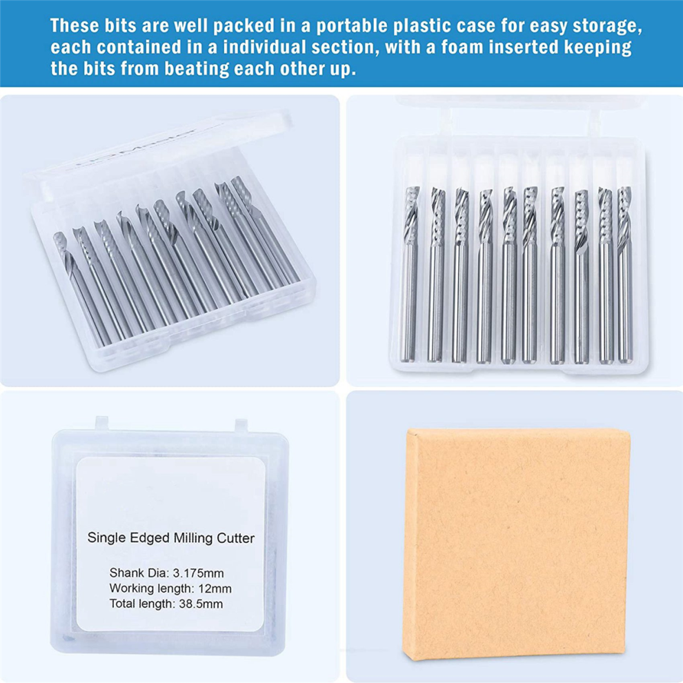 10 Pack Cnc Router Bits 1/8 Inch Shank Spiral Upcut Router Bit 4853896851500
