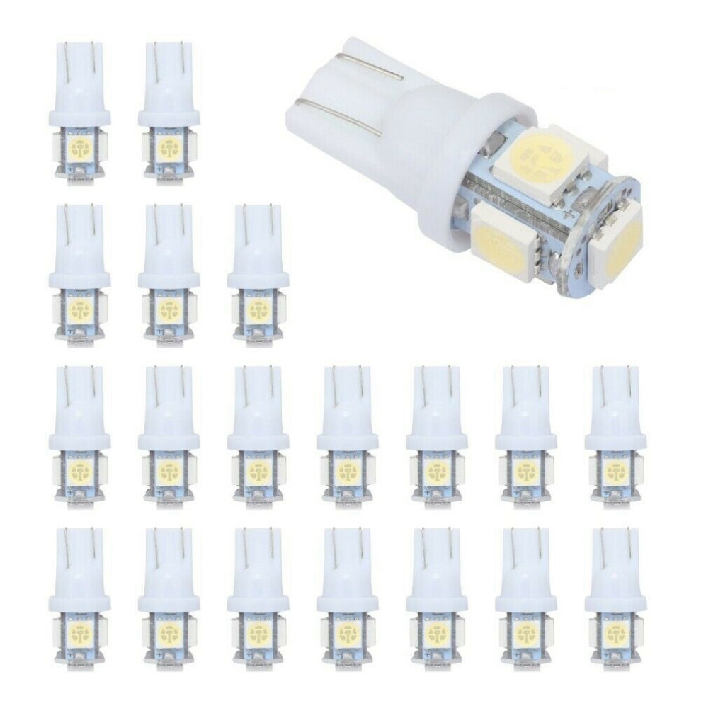 20Pcs Super T10 Wedge 5-Smd 5050 Led Bulbs W5w 2825 158 White/Light 4853896875483