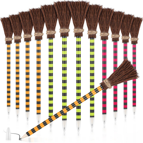 Halloween Witch Broom Pencil Πολύχρωμα στυλό σκούπας μάγισσας (12 τεμάχια)
