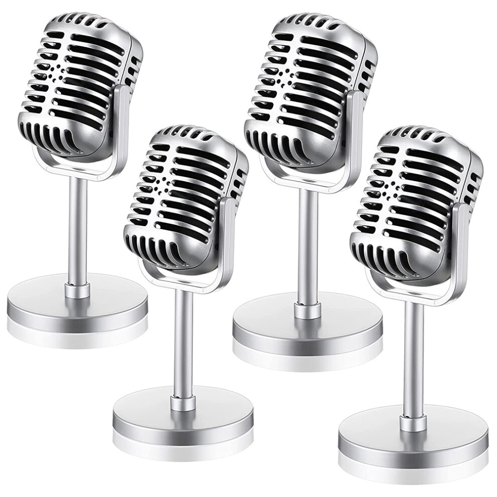 4Pcs Retro Microphone Props Model Vintage Microphone Antique,Silver