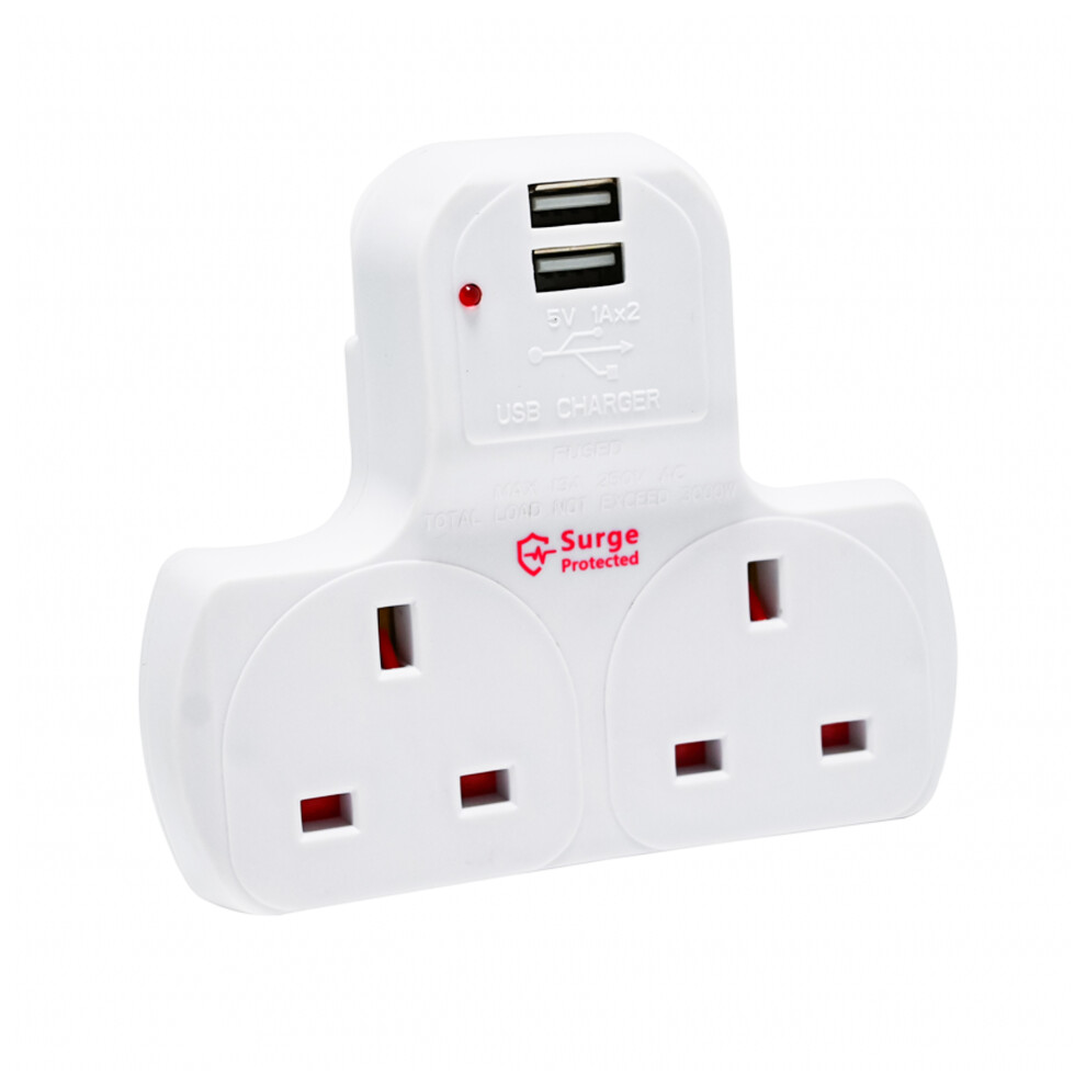 Innoteck 2Way Plug Adaptor, Surge Protected, Dual Usb Charging Ports 5060880791448