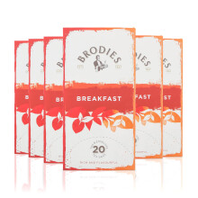 Brodies Breakfast Tag and Envelope - 6 Tea Boxes of 20 Tea Bags each (total 120 Tea Bags) - Rich and flavourful Scottish Tea with a bright and brisk