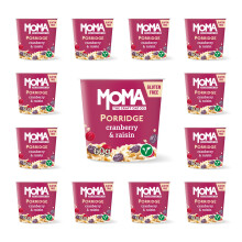MOMA Instant Porridge Pots VEGAN CRANBERRY & RAISIN - Pack of 12 x 60g - Breakfast Jumbo Oat - Gluten Free, High in Fibre, Source of Protein & Rich in