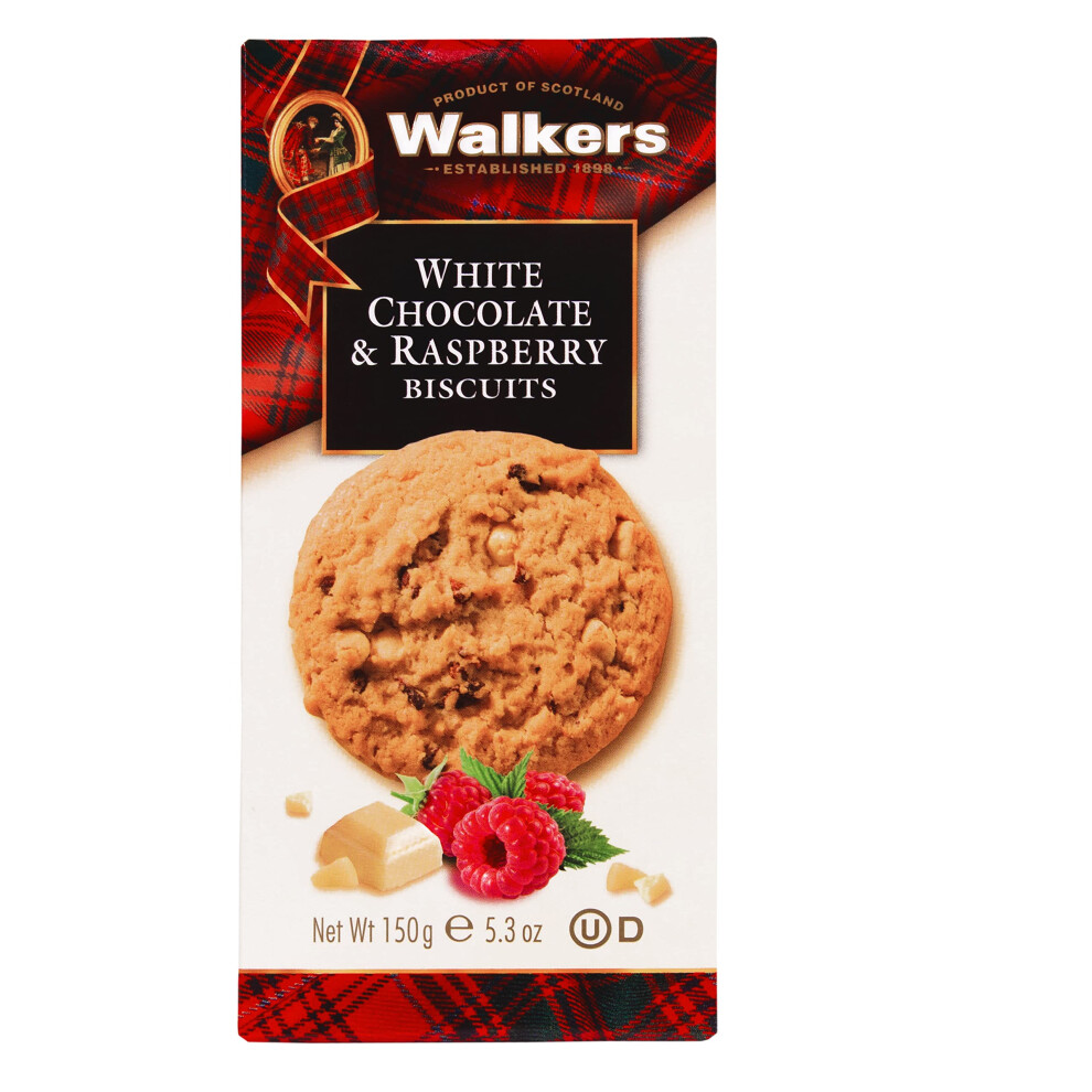 Walkers Shortbread White Chocolate & Raspberry Biscuits, Traditional Biscuits By Scottish Recipe, 150g (Pack Of 12)